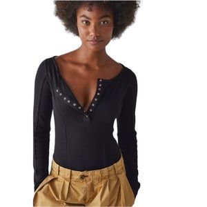 Free People Sloane Bodysuit Black Size Small